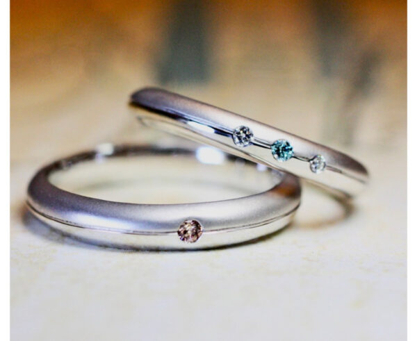 ブルー&ブラウンダイヤのオーダーメイド結婚指輪作品