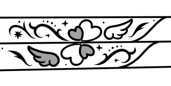 羽とハートの模様が入る結婚指輪のラフデザイン