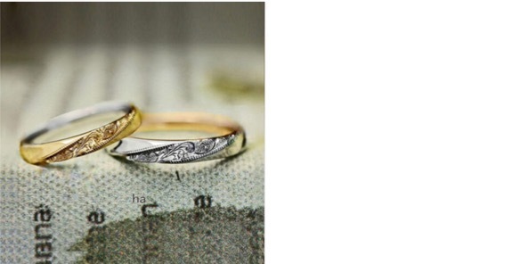 ハワイアン柄が斜めにデザインされた結婚指輪オーダー作品 