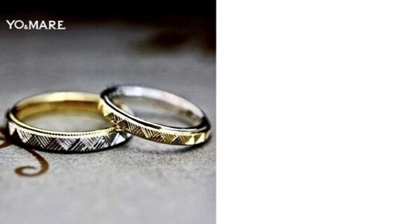 格子柄が一周入ったコンビカラーの結婚指輪 オーダーメイド作品