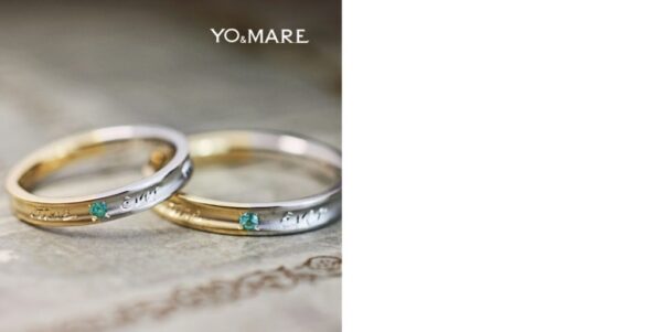 パライバが輝く2色カラーコンビの結婚指輪 オーダー作品