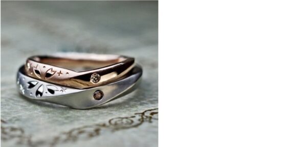  さくら模様をピンクとプラチナの結婚指輪を重ねて作るオーダー作品