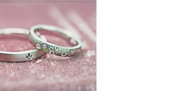  4月の【桜ピンク】を結婚指輪にオリジナルデザインしたオーダー作品 