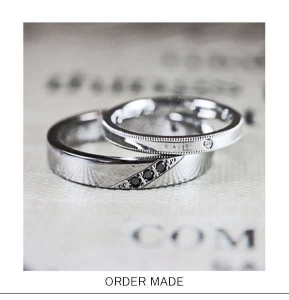 【ブラックダイヤ】とグレーゴールドのメンズ 結婚指輪オーダー作品