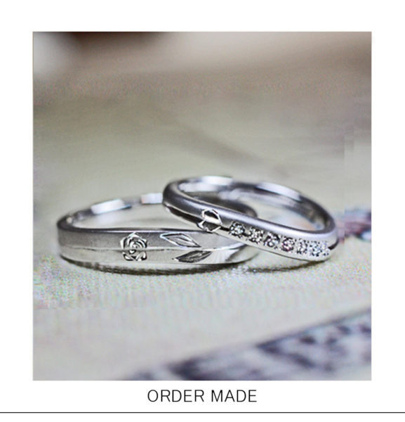 【バラの模様】をオシャレにデザインした結婚指輪オーダーメイド作品