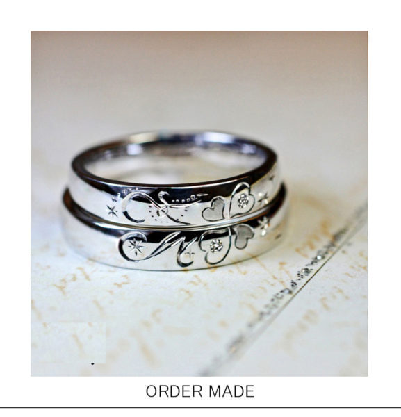 クローバーと【イニシャルハート】を重ねて作る結婚指輪オーダー作品
