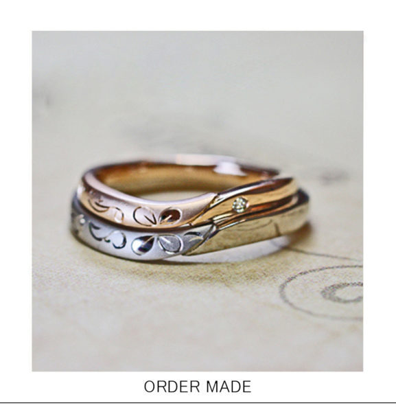 【クローバーの押し花】をデザインした結婚指輪オーダーメイド作品