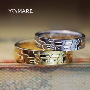 【鶴と菊の模様】を入れた手彫り和柄の結婚指輪オーダーメイド作品