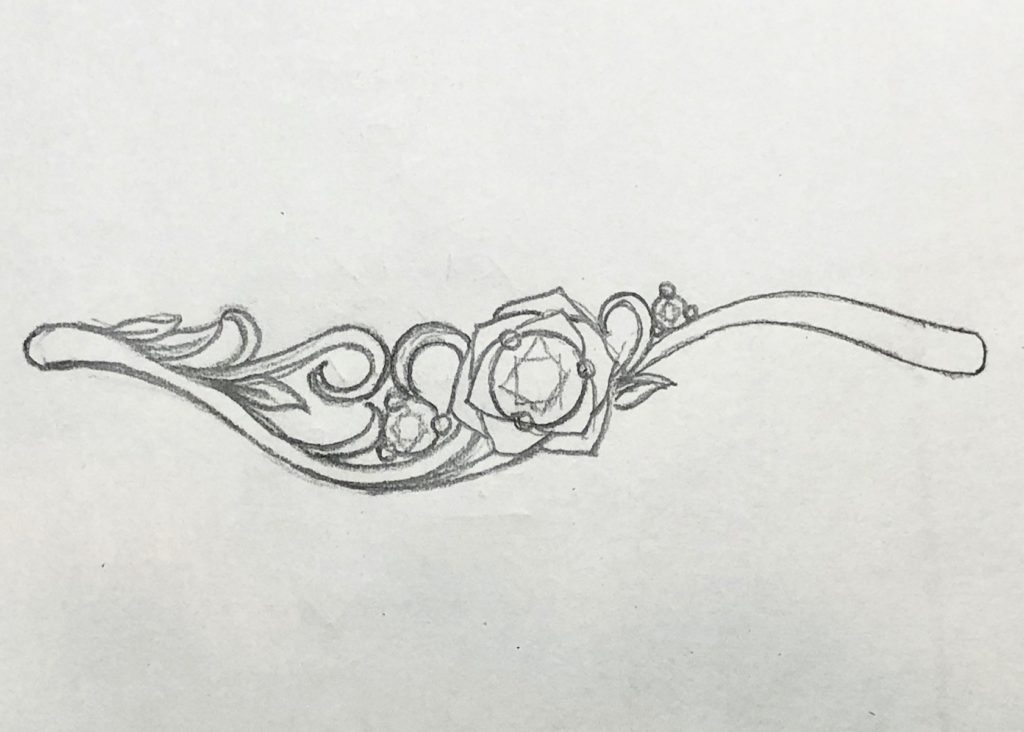 バラデザインの婚約指輪　ラフデザイン画 3