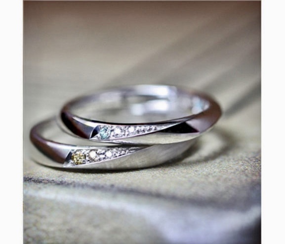 ブルーダイヤとブラウンダイヤ入った結婚指輪 オーダー作品